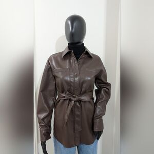 Babaton Dark Brown Faux  Leather Belted Jacket